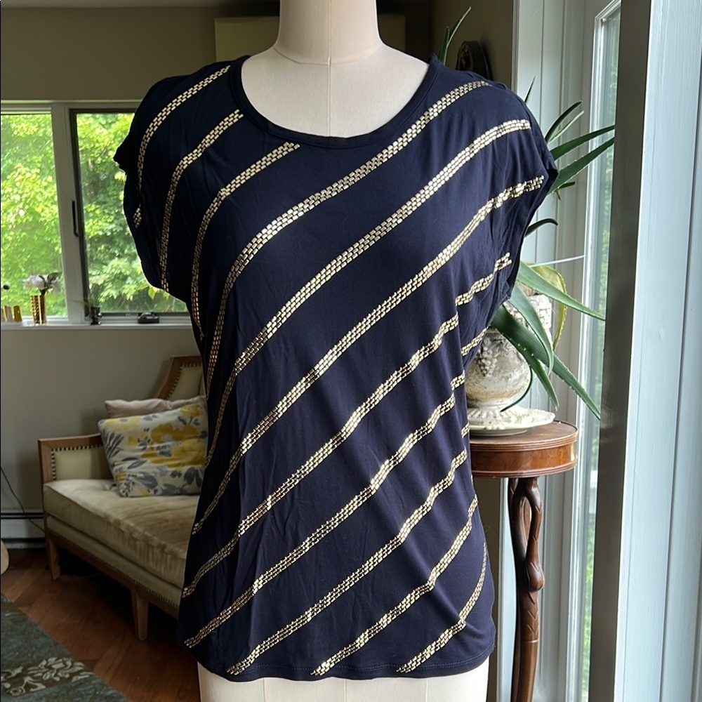 MICHAEL Michael Kors Navy Blue and White Graphic Short Sleeve Tee
